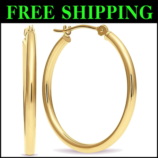Luxury 14k Gold Hoop Earrings - 1" Diameter, Made in USA, Gift Box Included