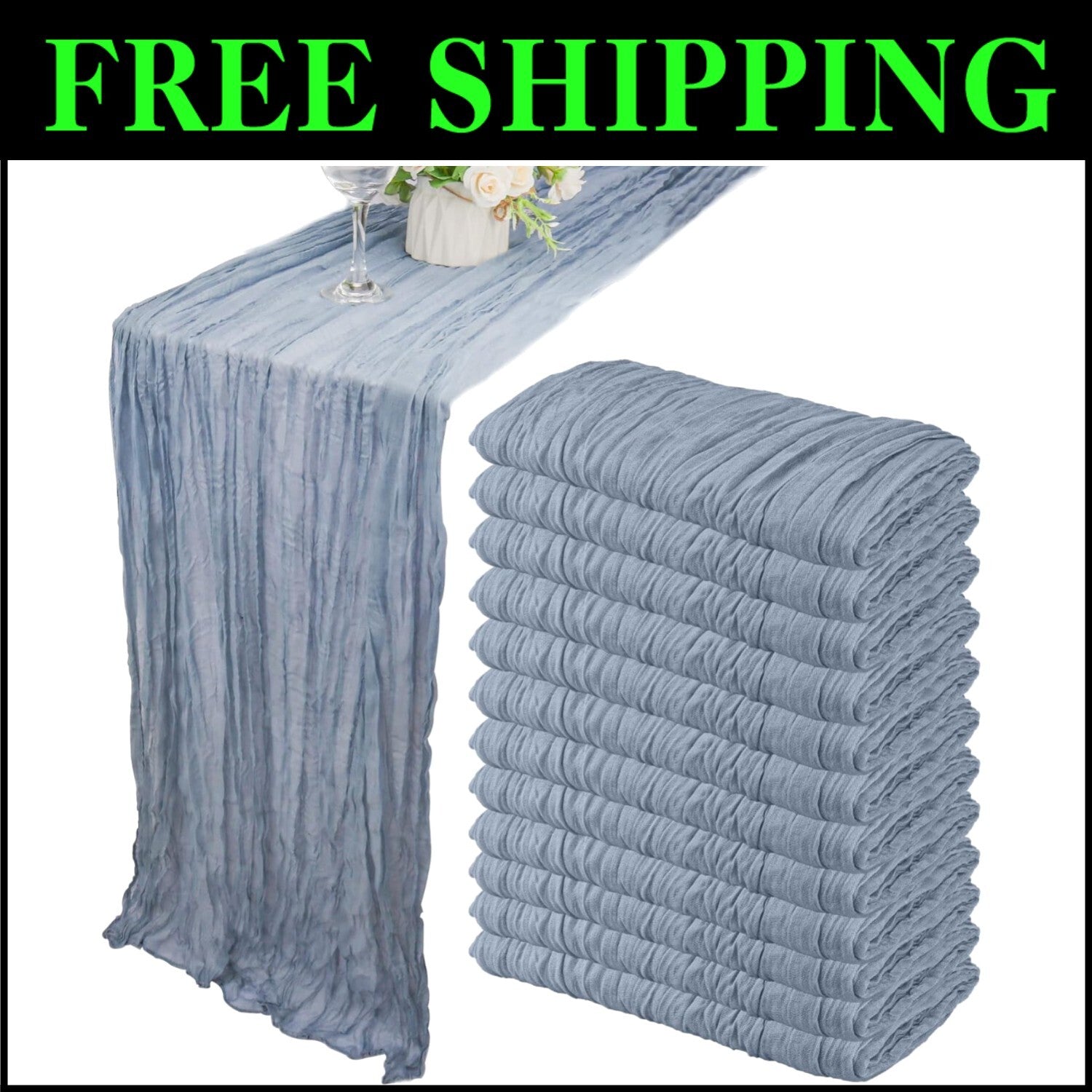 Versatile 10ft Dusty Blue Cheesecloth Table Runners - 12 Pack for All Occasions