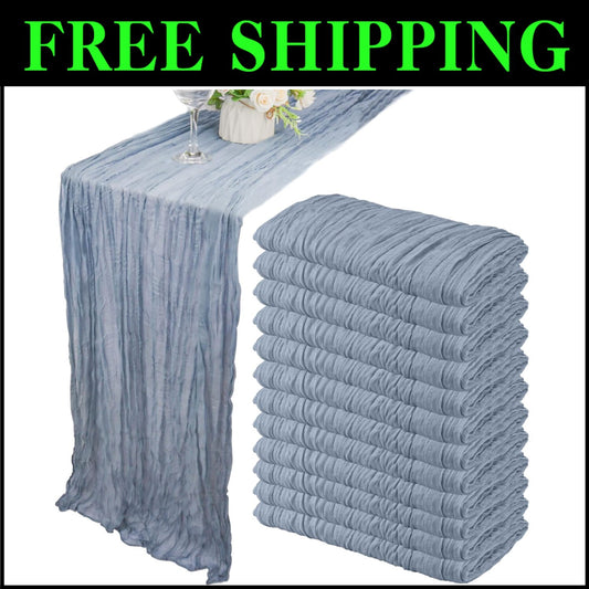Versatile 10ft Dusty Blue Cheesecloth Table Runners - 12 Pack for All Occasions