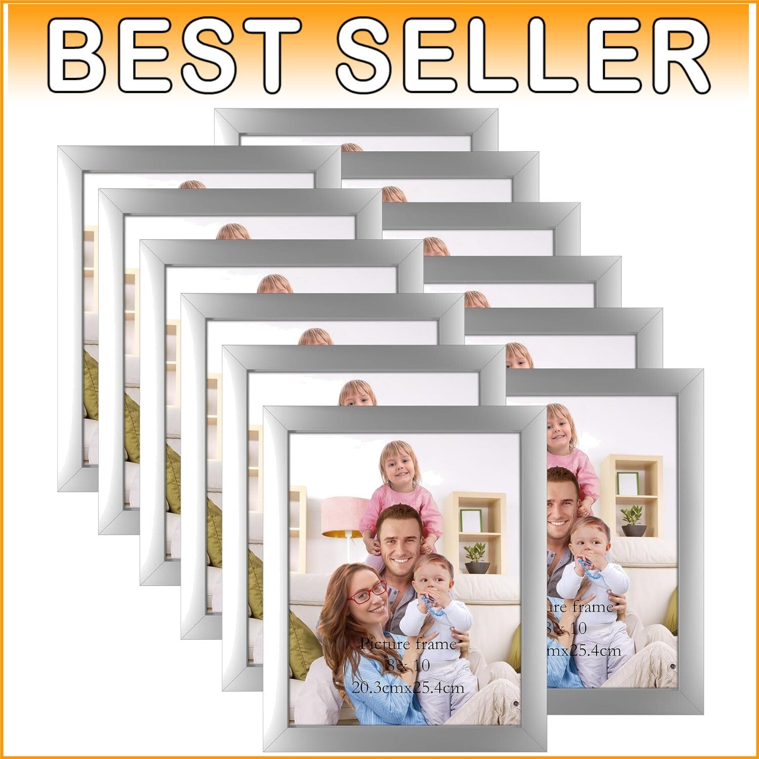 Bulk Set of 12 Glossy 8x10 Silver Frames - Ideal for Collages or Displays