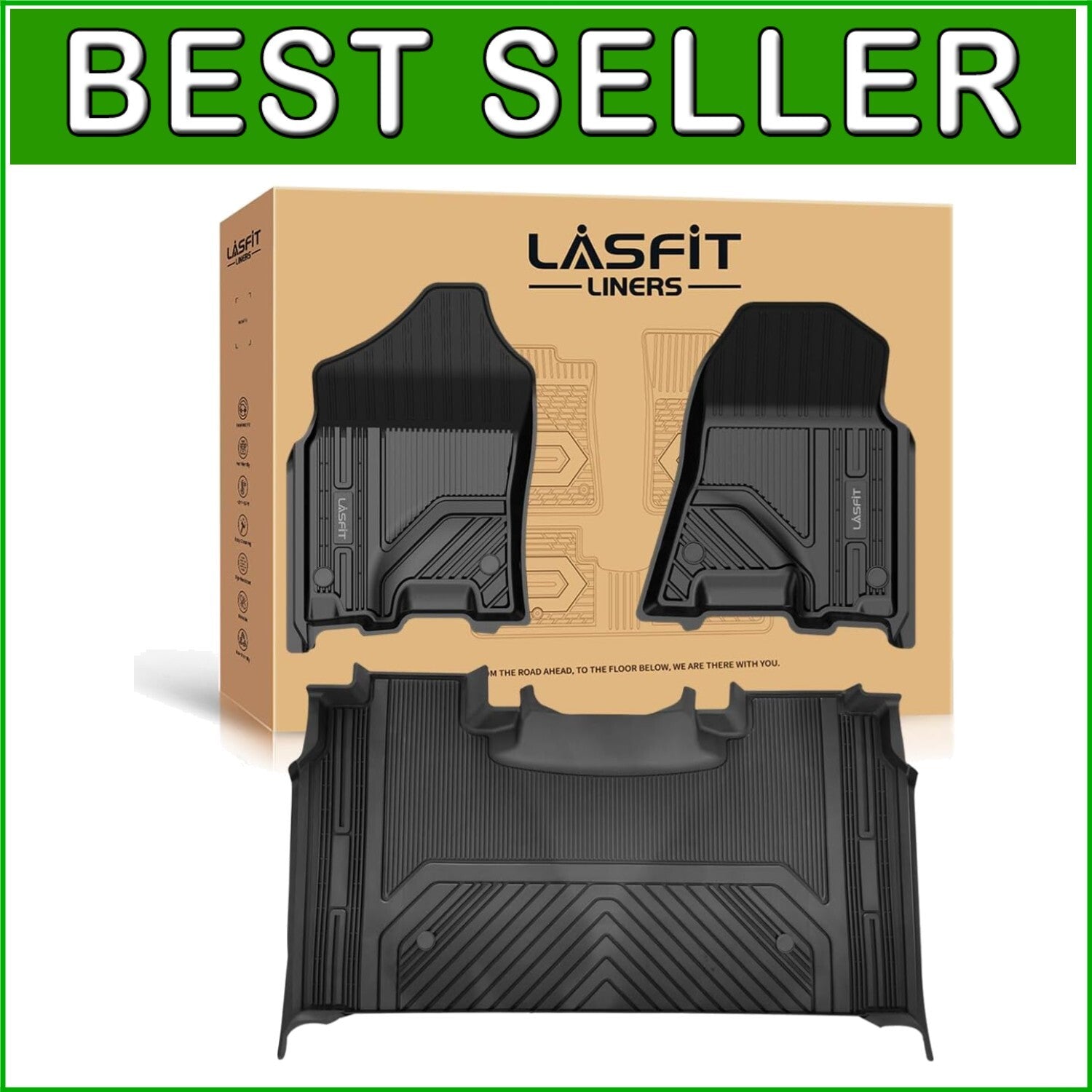 Durable Black Floor Liners for Ram 1500 Crew Cab 2019-2024 with Raised Edges
