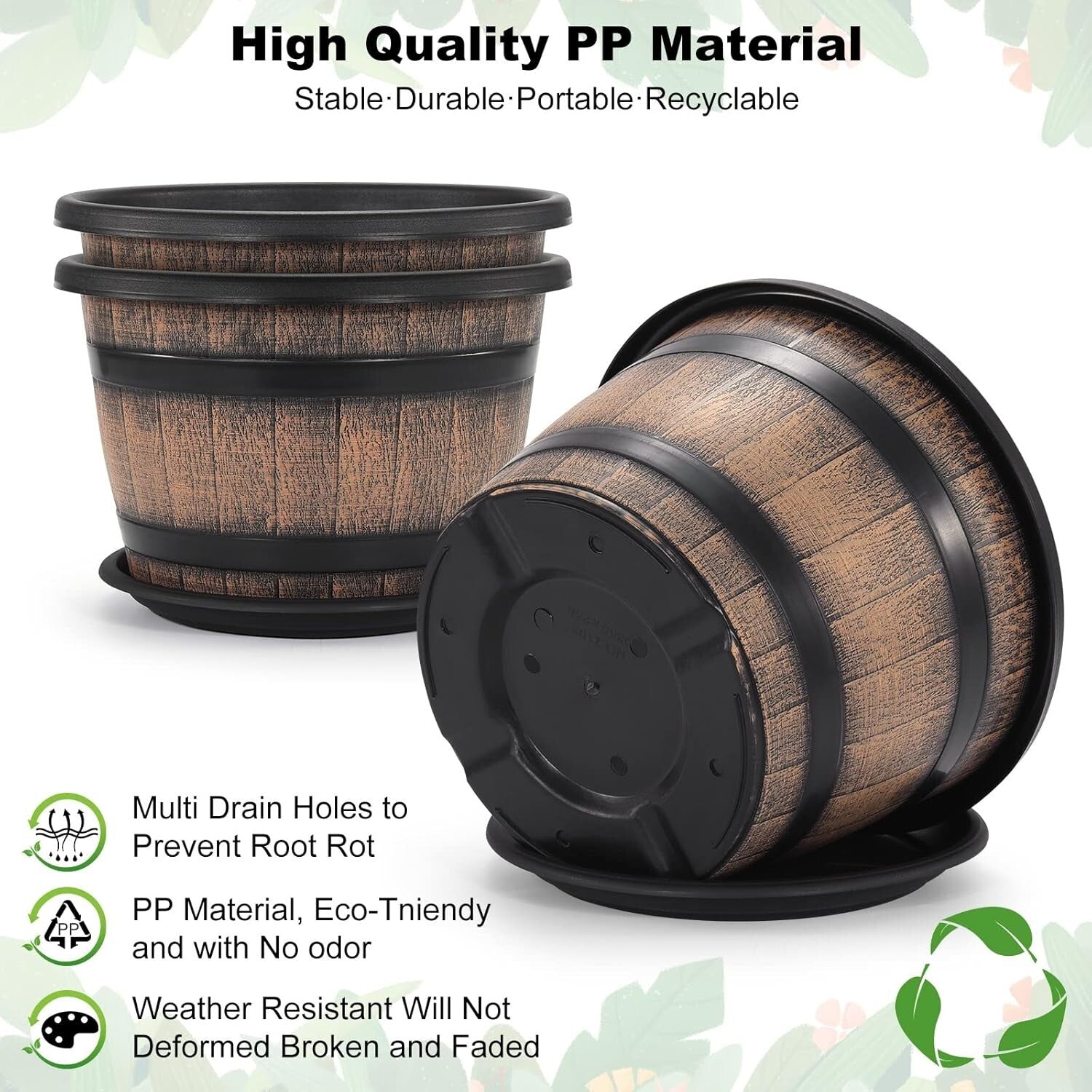 Elegant 14" Round Resin Flower Pots - 5-Gallon Whiskey Barrel Planter Design