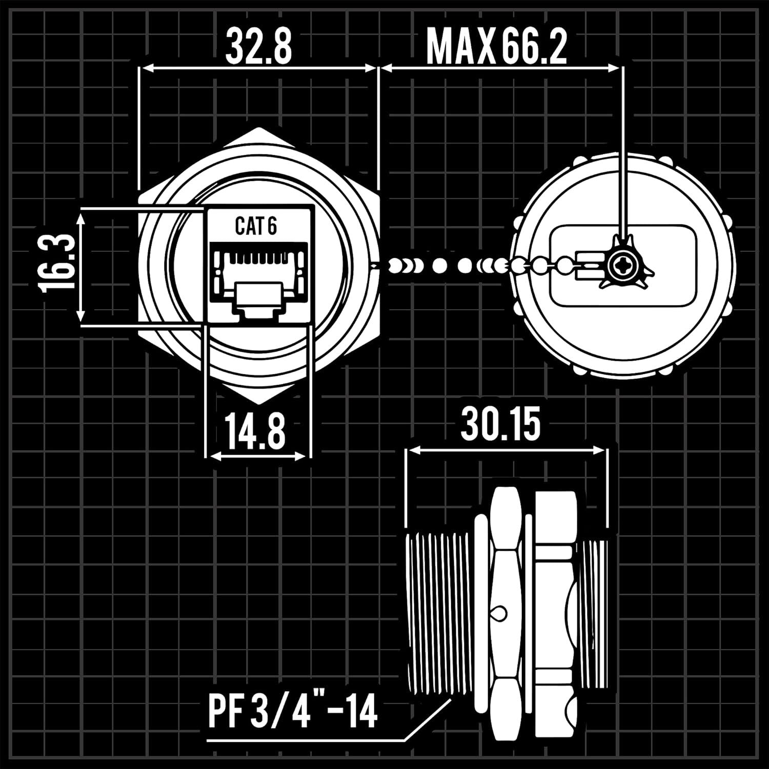 Durable RJ45 Cat6 Panel Mount Connector - Gold Plated, IP67 Waterproof Design