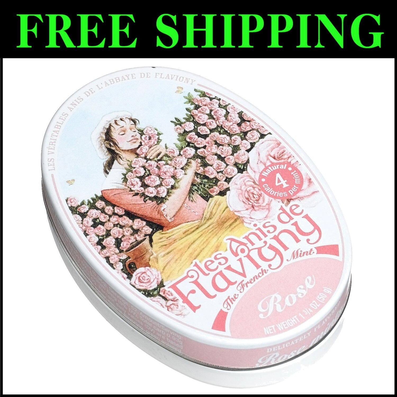 Gourmet Rose French Mints – 14 Oz Total in Elegant Oval Tins (Pack of 8)