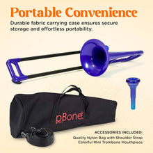 Load image into Gallery viewer, Durable Mini Trombone in Blue - Mouthpiece &amp; Easy Carry Bag Included for Kids