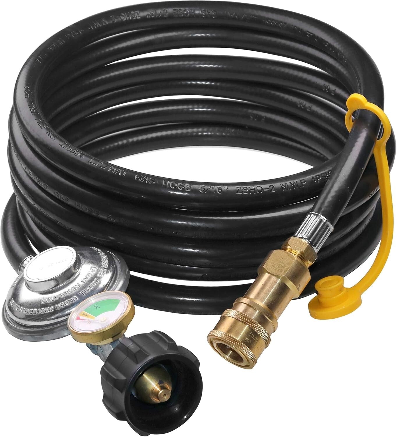 Secure 12ft Propane Hose Assembly with Gauge - Perfect for Camping Heaters
