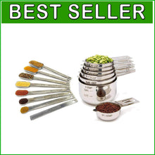 Load image into Gallery viewer, Long Handle Measuring Cups &amp; Spoons Set - 304 Stainless Steel, Dishwasher Safe