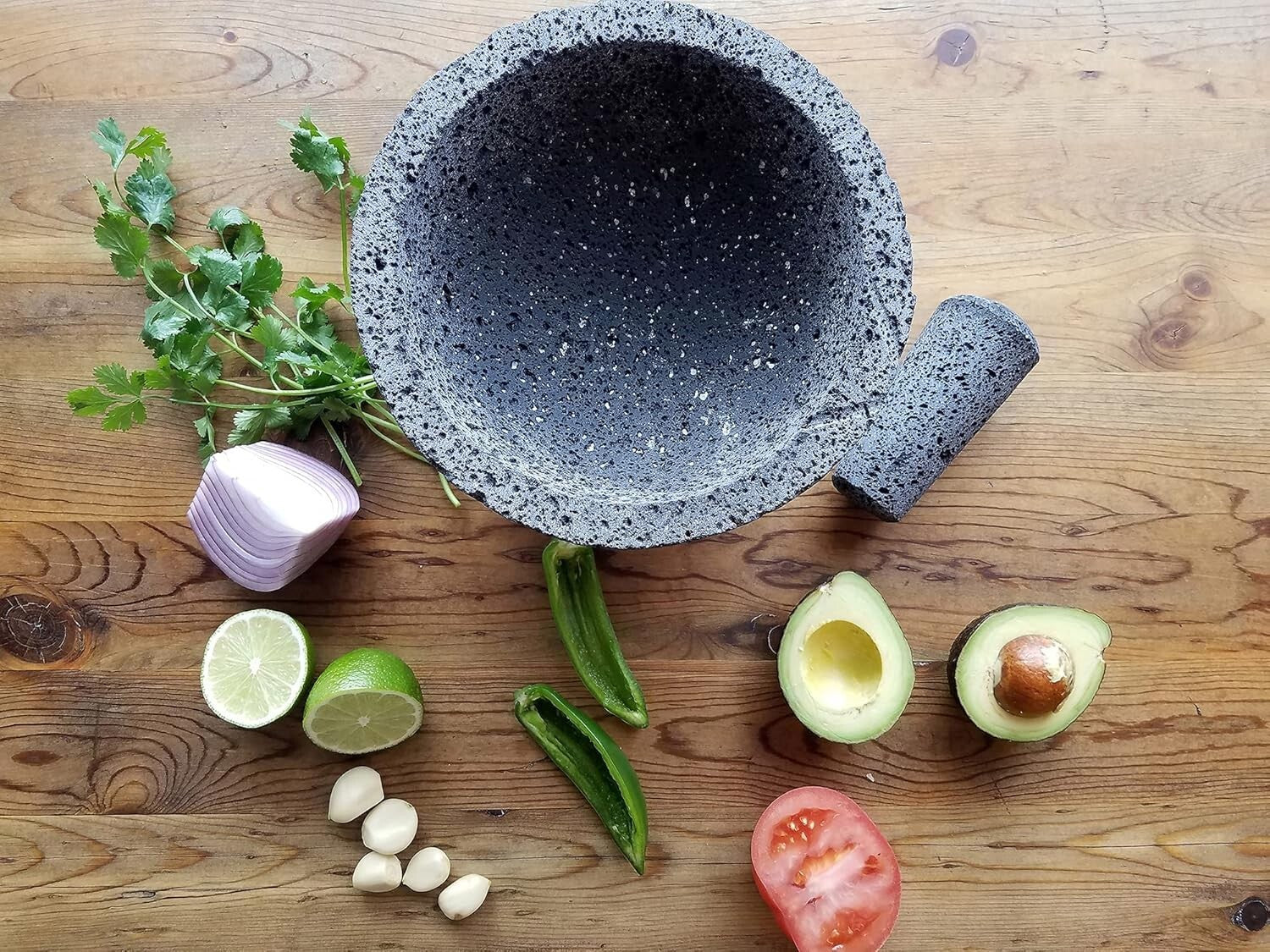 Authentic Mexican Molcajete 8.5” - Natural Volcanic Stone for Perfect Guacamole