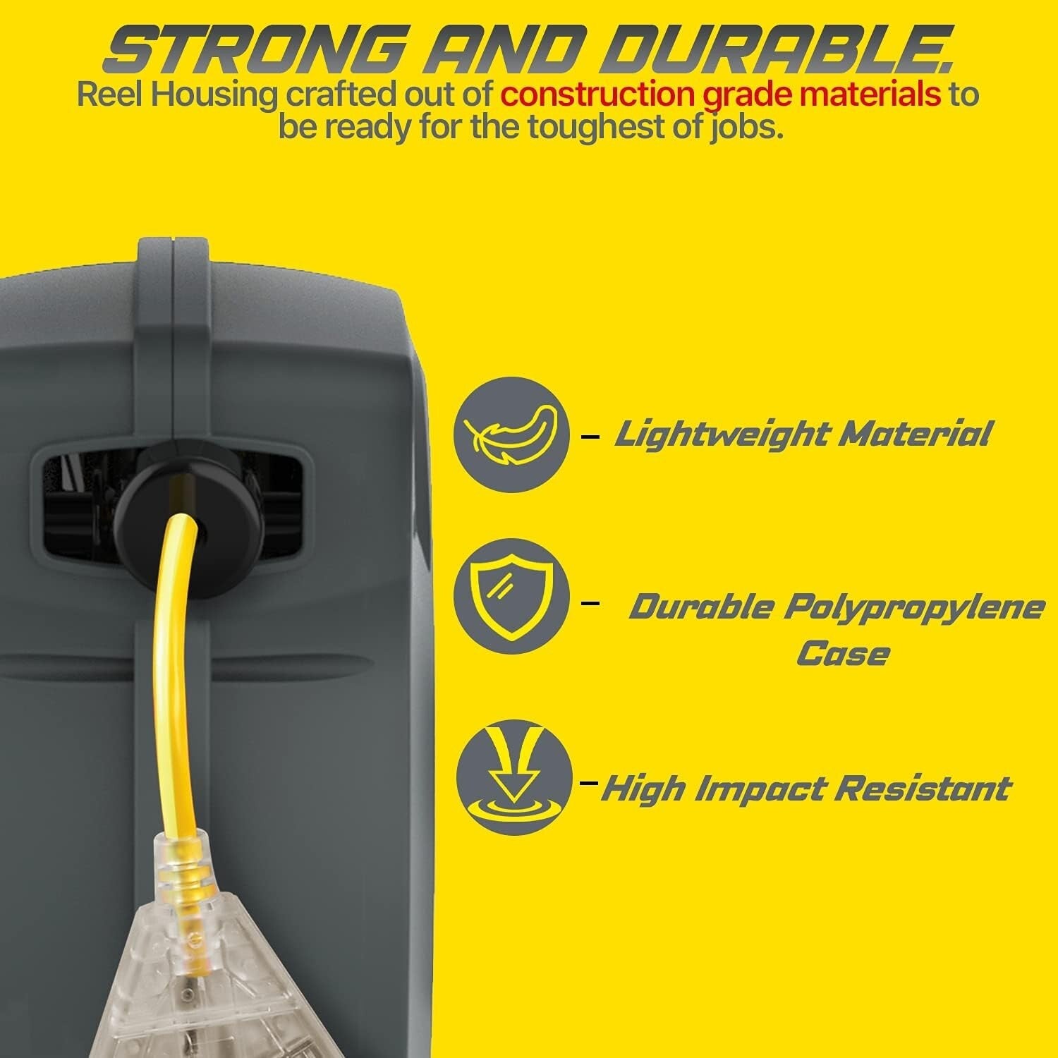 Durable 50ft SJTOW Extension Cord Reel - UV Resistant with Adjustable Stopper