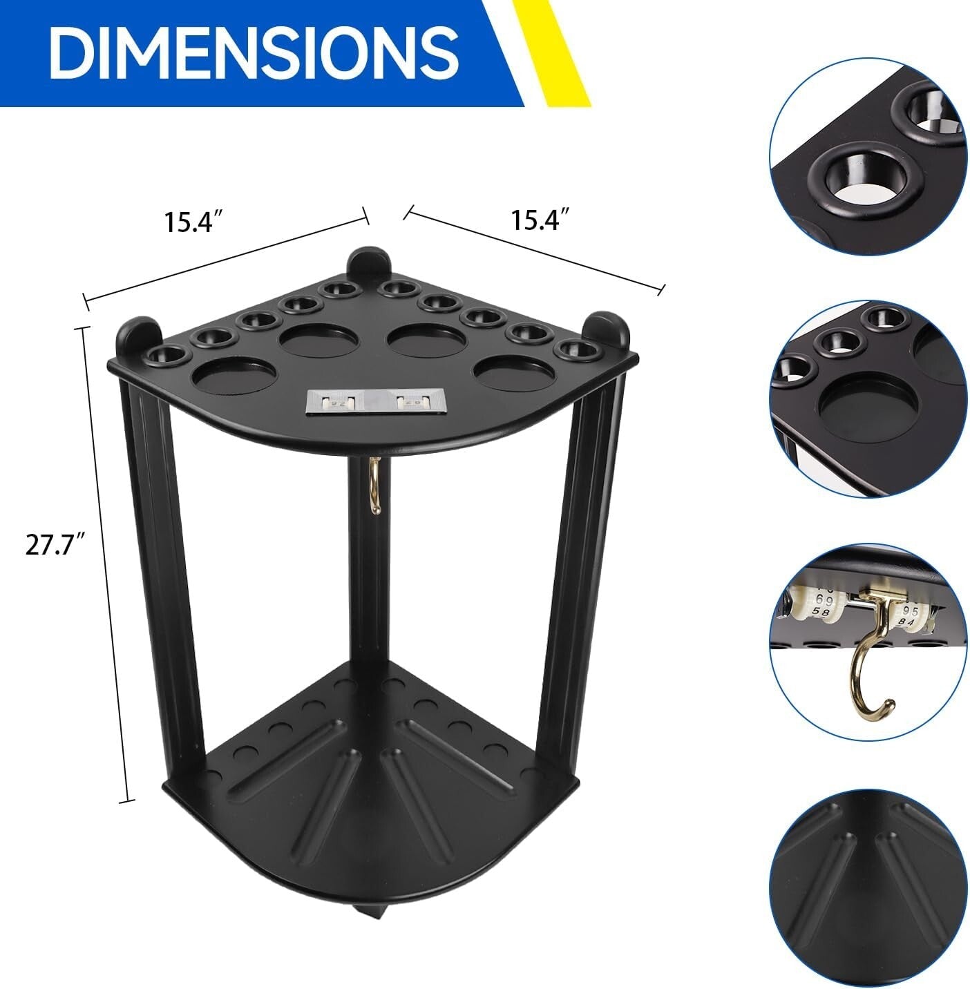 Elegant Black Wood Corner Billiard Stand with Cup Holders and Easy Installation