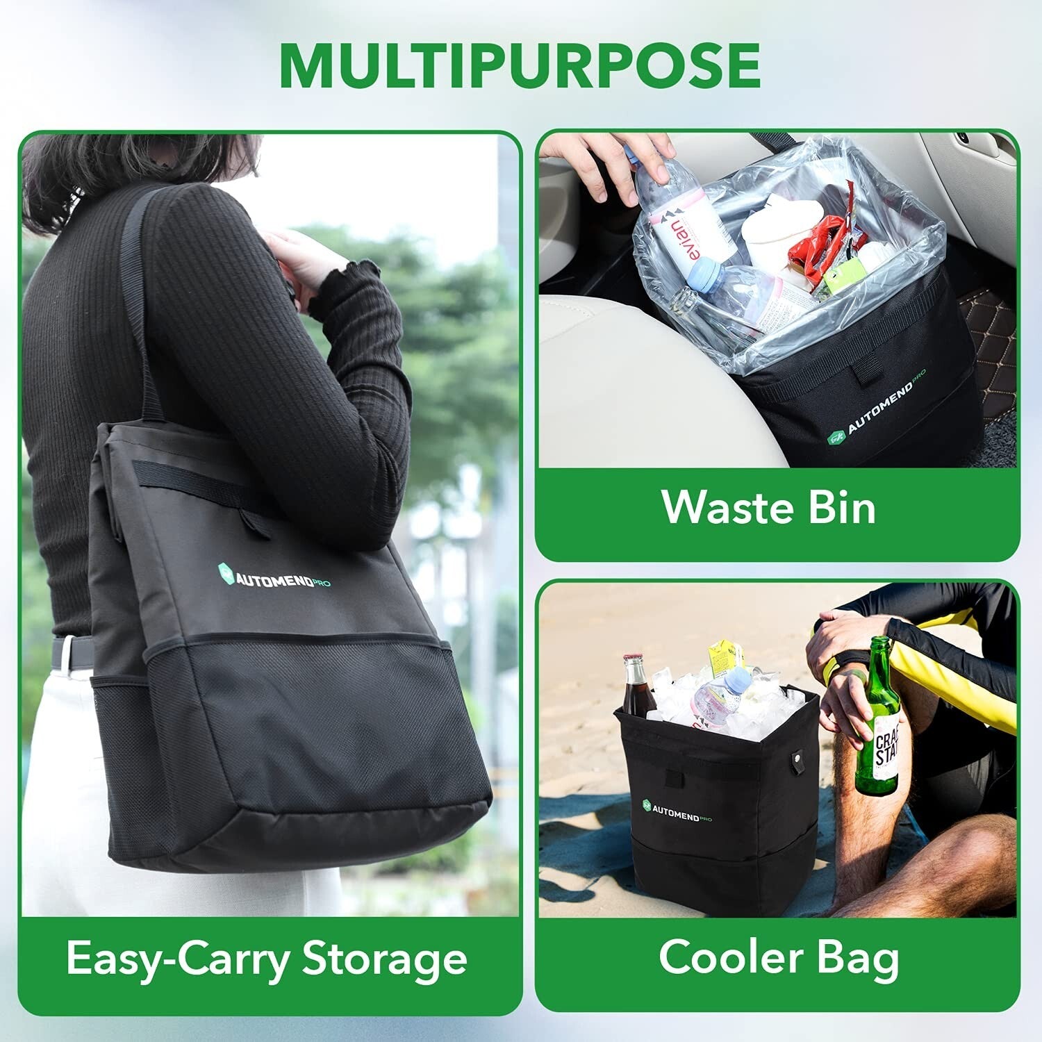 Innovative Hanging Car Trash Can - 6.6 Gallon with Pockets for Travel Essentials