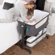 Load image into Gallery viewer, Sleep Nest for Newborn: Grey Bedside Bassinet with Wheels and Storage Basket