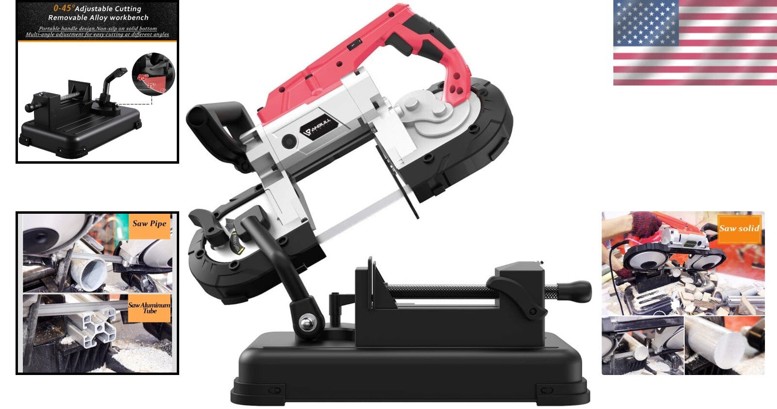 Cut with Precision: Upgraded Portable Band Saw with LED Spotlight & Alloy Base