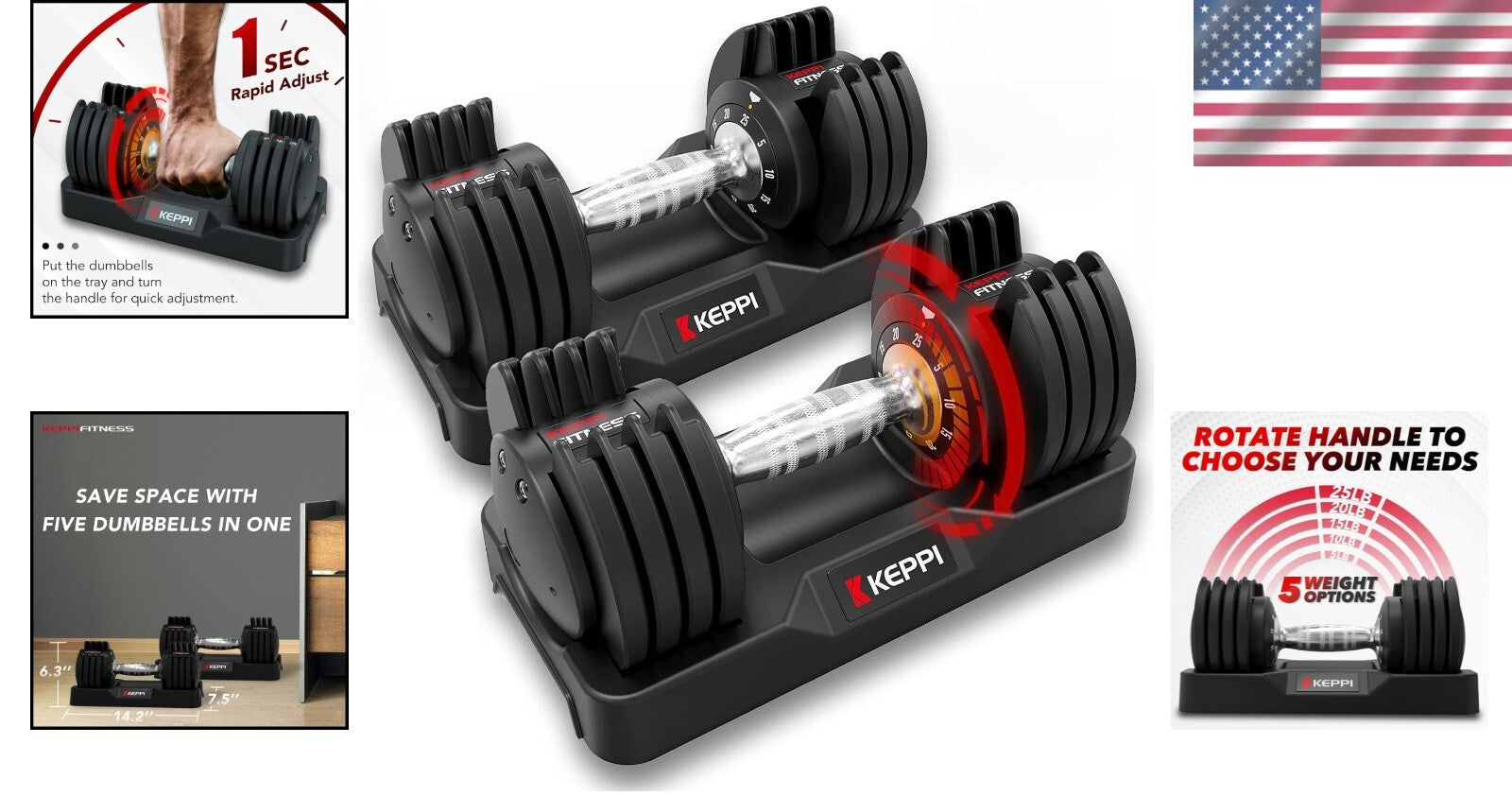 Durable Adjustable Dumbbell Set with Safety Weight Dial - 25lb/40lb/55lb/60lb