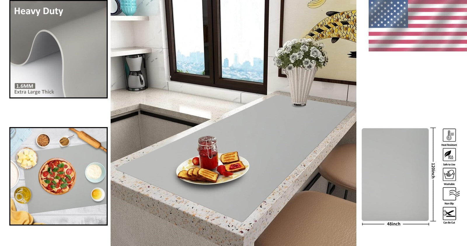 Multi-Purpose Extra Large Silicone Mat 120" x 48" - Kitchen & DIY Essential