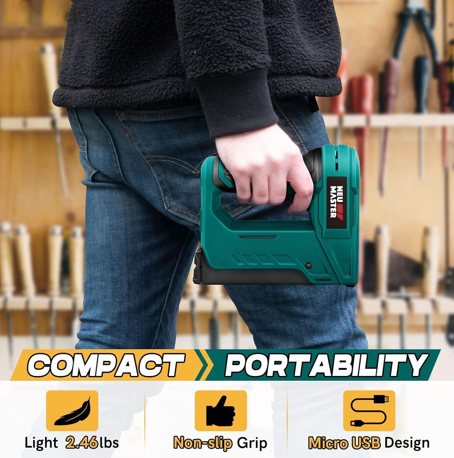 Lightweight Impact Drive Cordless Stapler with T50 Staples - 504 Count Included