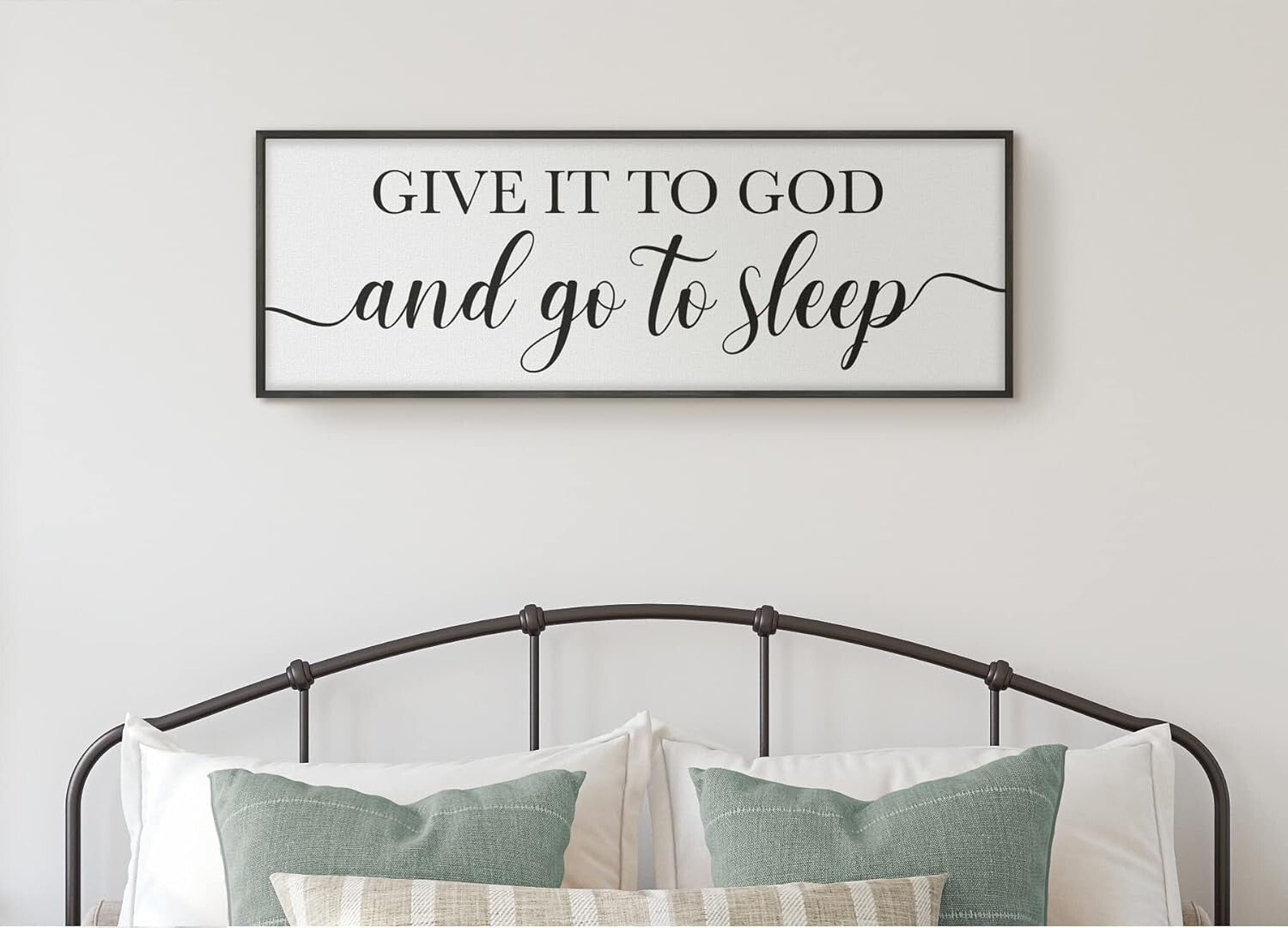 Elegant 41"x14" Framed Sign - 'Give It To God and Go To Sleep' Bedroom Decor