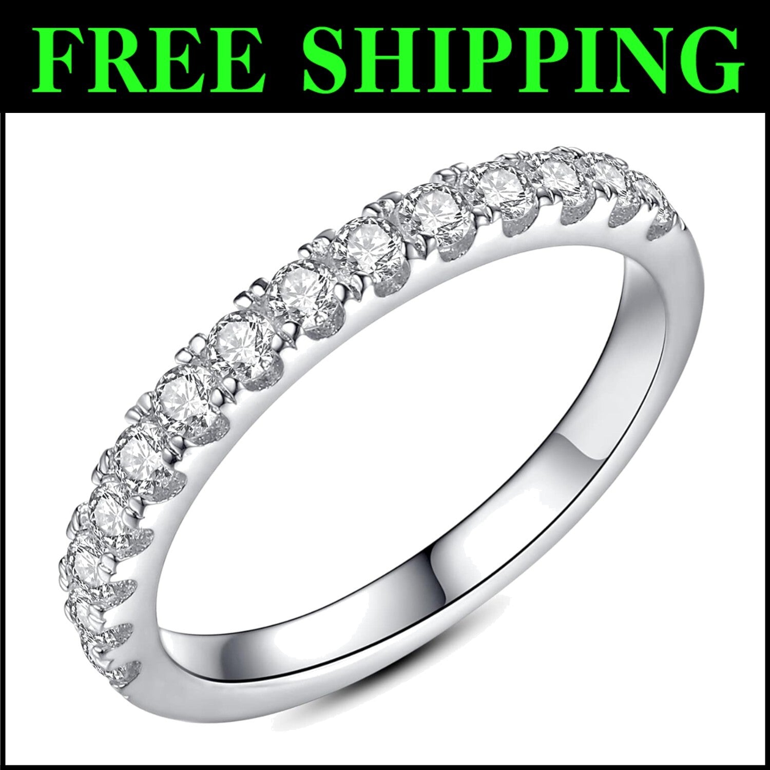 Elegant Moissanite Eternity Band for Women - 925 Sterling Silver in Sizes 3.5-12