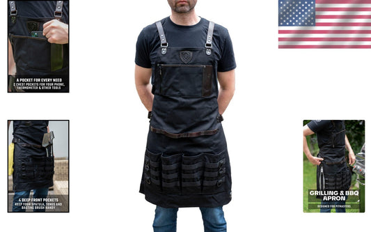 Professional Unisex Kitchen Apron with Drink Holder & Storage for Grilling