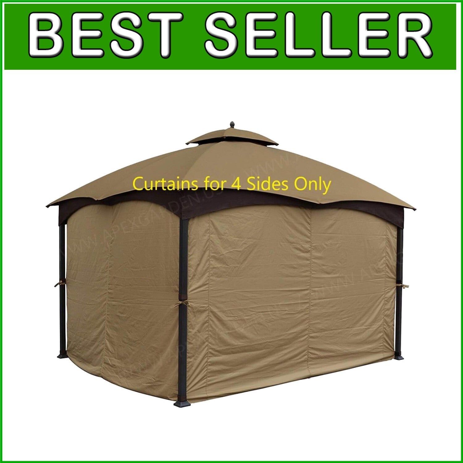 Elegant Beige Four-Side Gazebo Curtains with Zippered Entry for Outdoor Comfort
