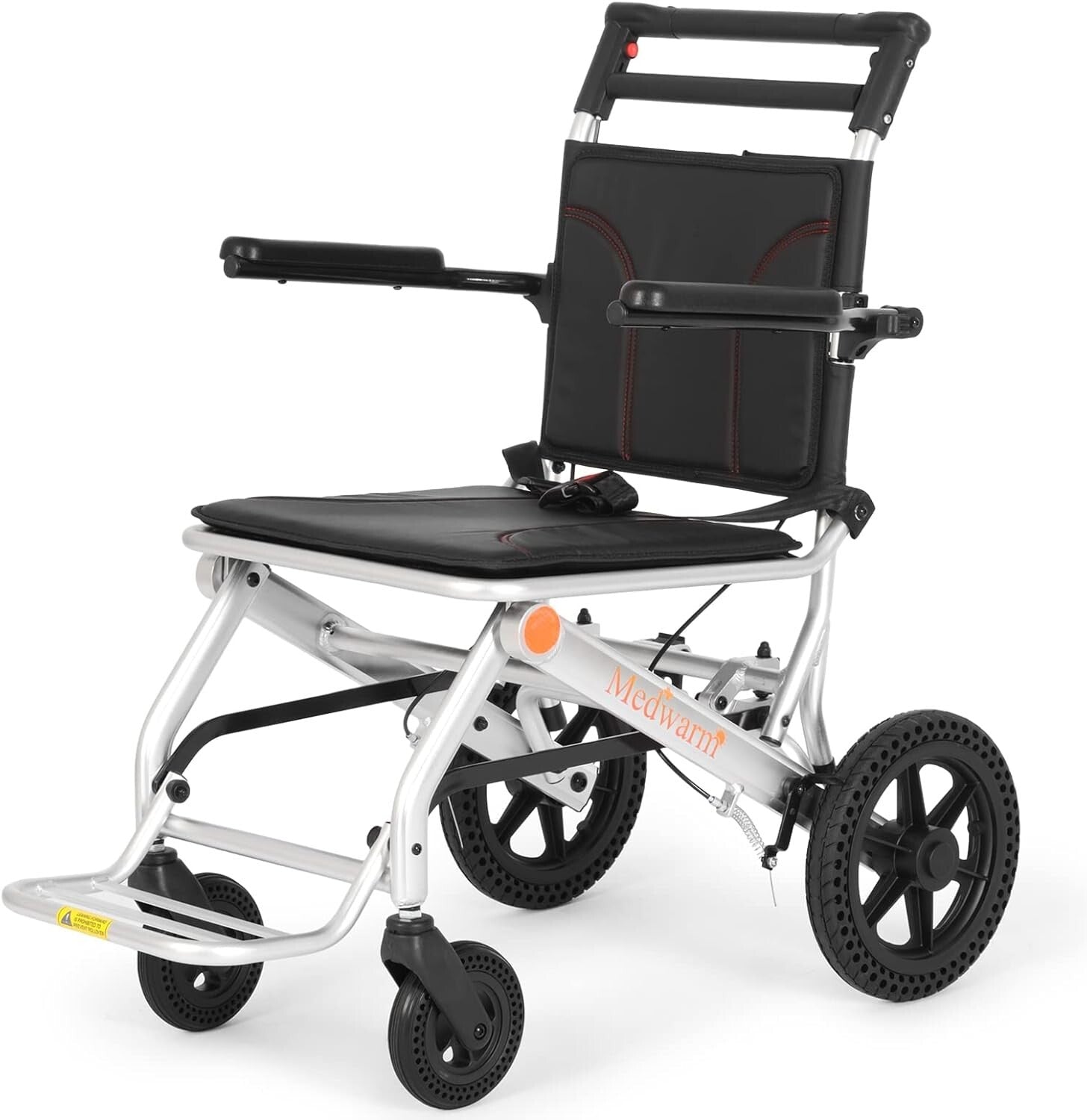 Folding Transport Wheelchair - 23lbs Aluminum Frame with Adjustable Armrests