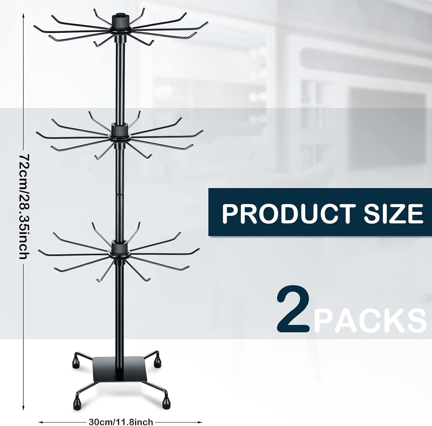 Versatile 2-Piece Rotating Jewelry Display with Hooks - Ideal for Home & Retail