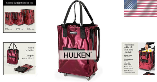 Effortless Cosmic Red Grocery Bag with Swivel Wheels - Folds Flat for Storage