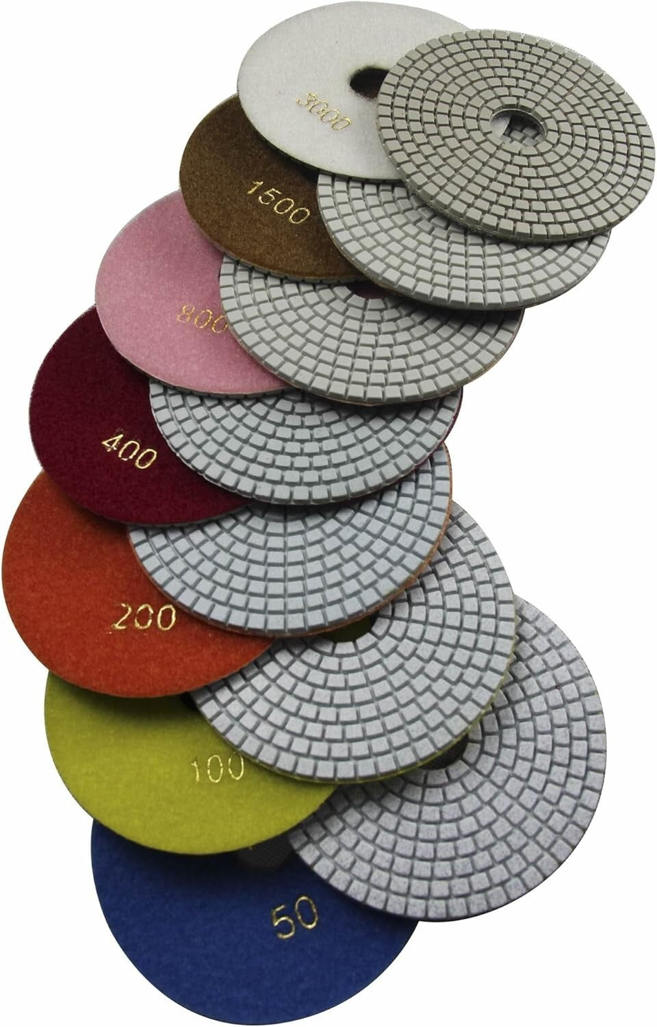 Flexible 6" Diamond Polishing Pads - 7-Step Velcro Discs for Stone Surfaces