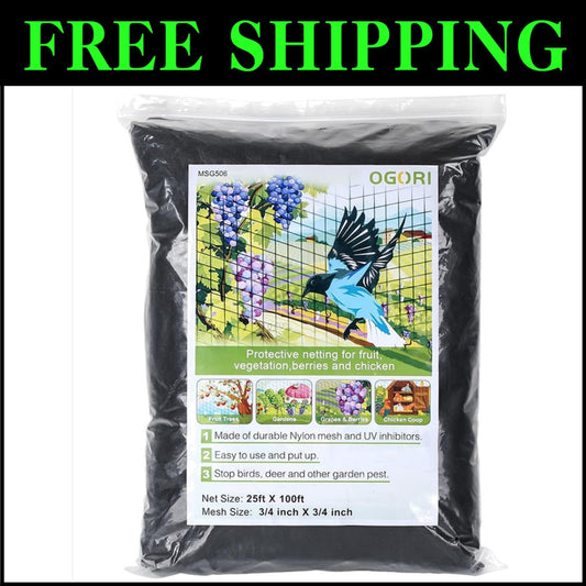Weather-Resistant 25' x 100' Nylon Netting for Fruit Trees and Vegetables