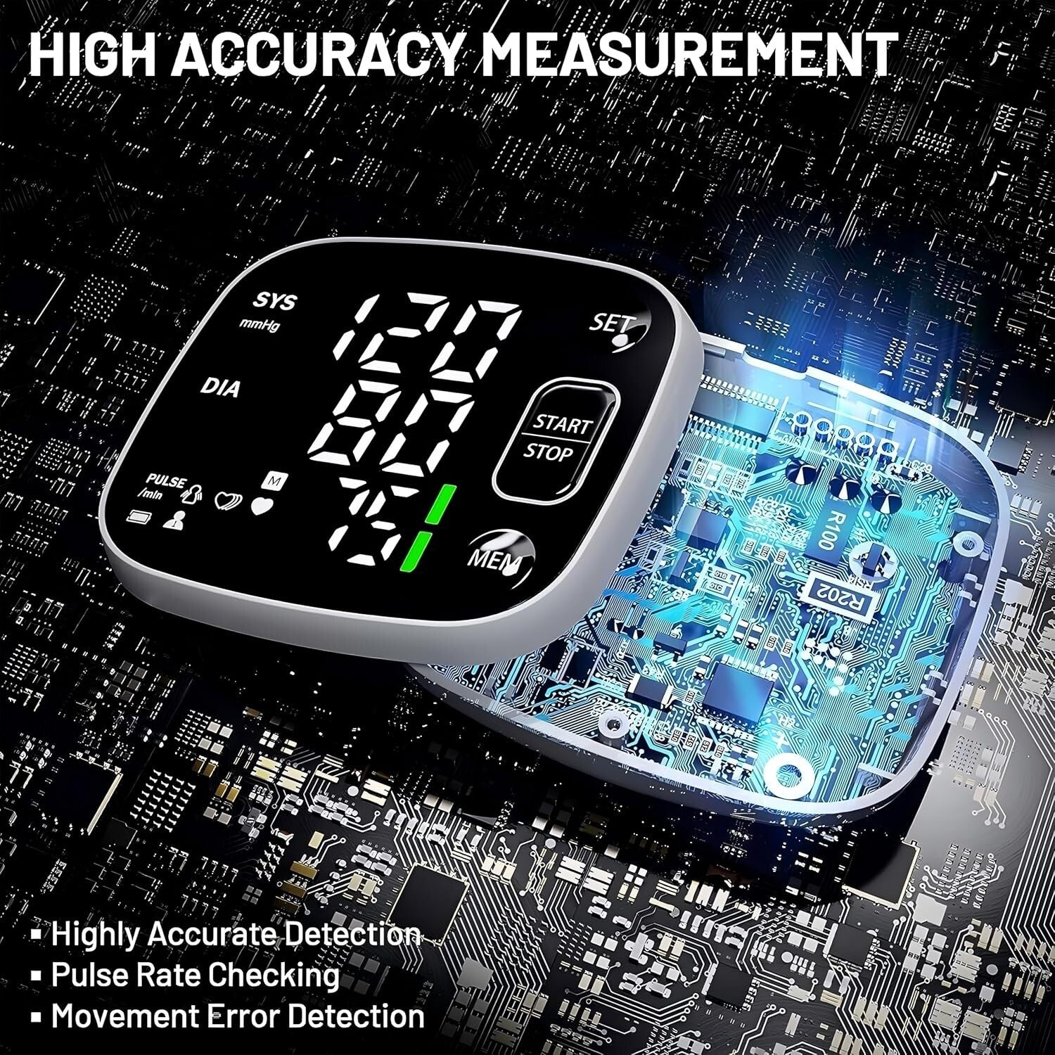 Voice Broadcast Wrist BP Monitor with 240 Readings - Rechargeable & Easy to Use