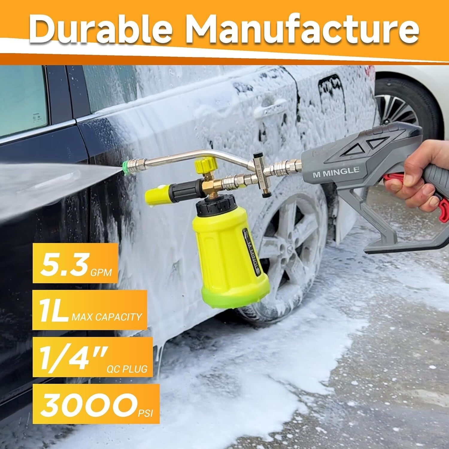Durable High-Pressure Washer Gun and Foam Cannon Dual Connector Accessory