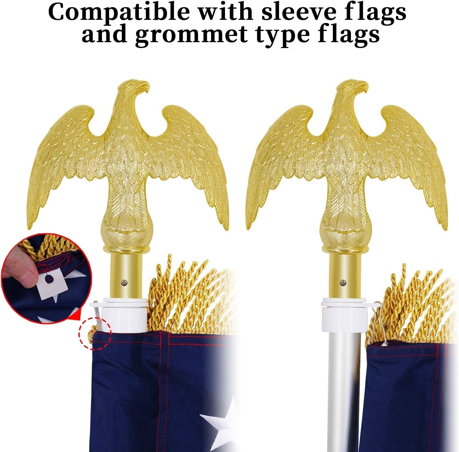 Durable 8 FT Telescoping Flagpole Kit: Eagle Topper & American Flag Included