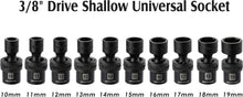 Load image into Gallery viewer, 10-Piece 3/8'' Drive Swivel Universal Impact Socket Set - Metric Sizes 10-19mm