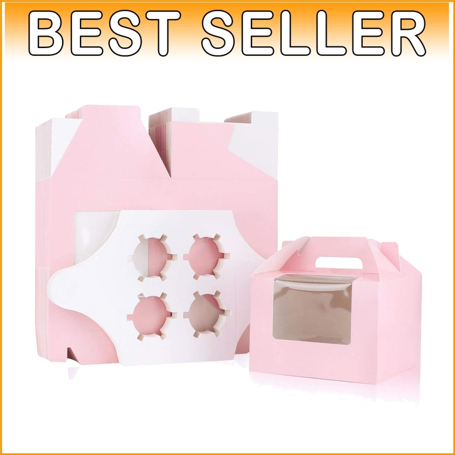 Elegant Pink Cupcake Boxes - 50 Pack with Inserts & Display Window, 5.9" x 5.9"