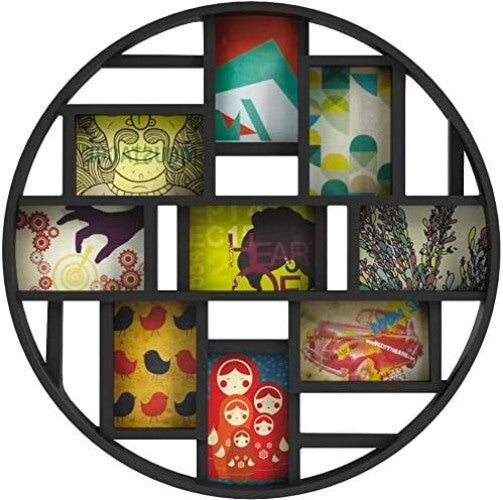 Gallery-Style Black Collage Frame Holds 9 Photos, 22-Inch Round Decor