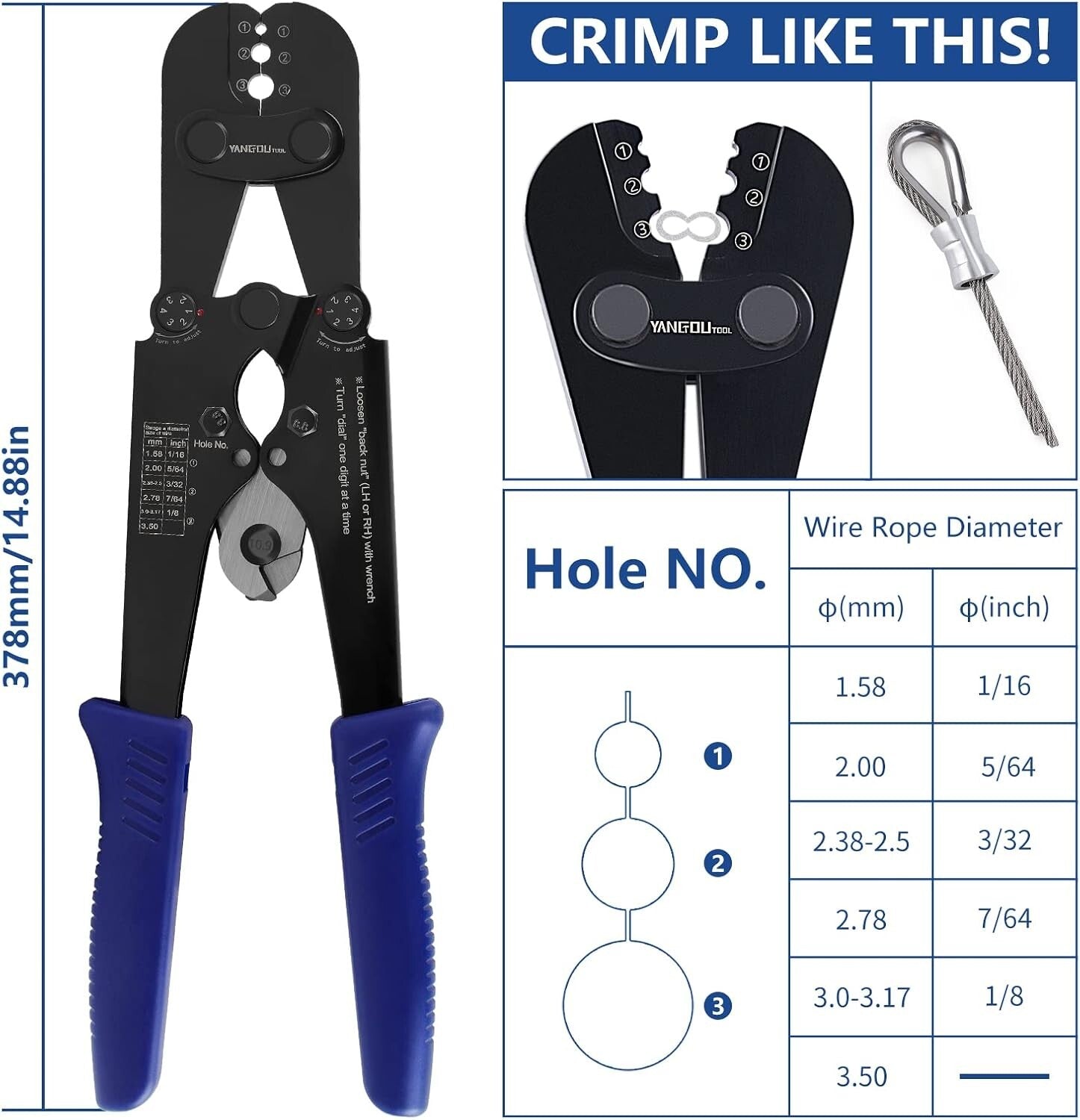 Versatile 1/8'' Wire Rope Crimping Tool Kit: Ideal for DIY & Outdoor Projects