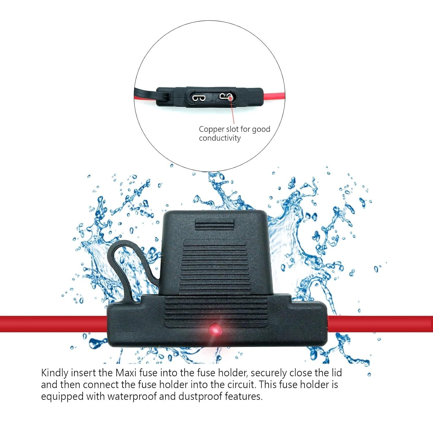 12V Waterproof In-Line Maxi Blade Fuse Holder with LED Indicator - Set of 2