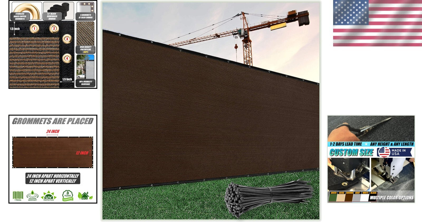 170 GSM 6' x 50' Brown Fence Privacy Screen - UV Resistant Mesh Shade Cover