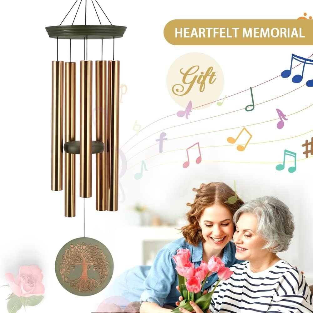 Gold Finish Memorial Wind Chimes - Beautiful Garden Decor Gift for Loved Ones