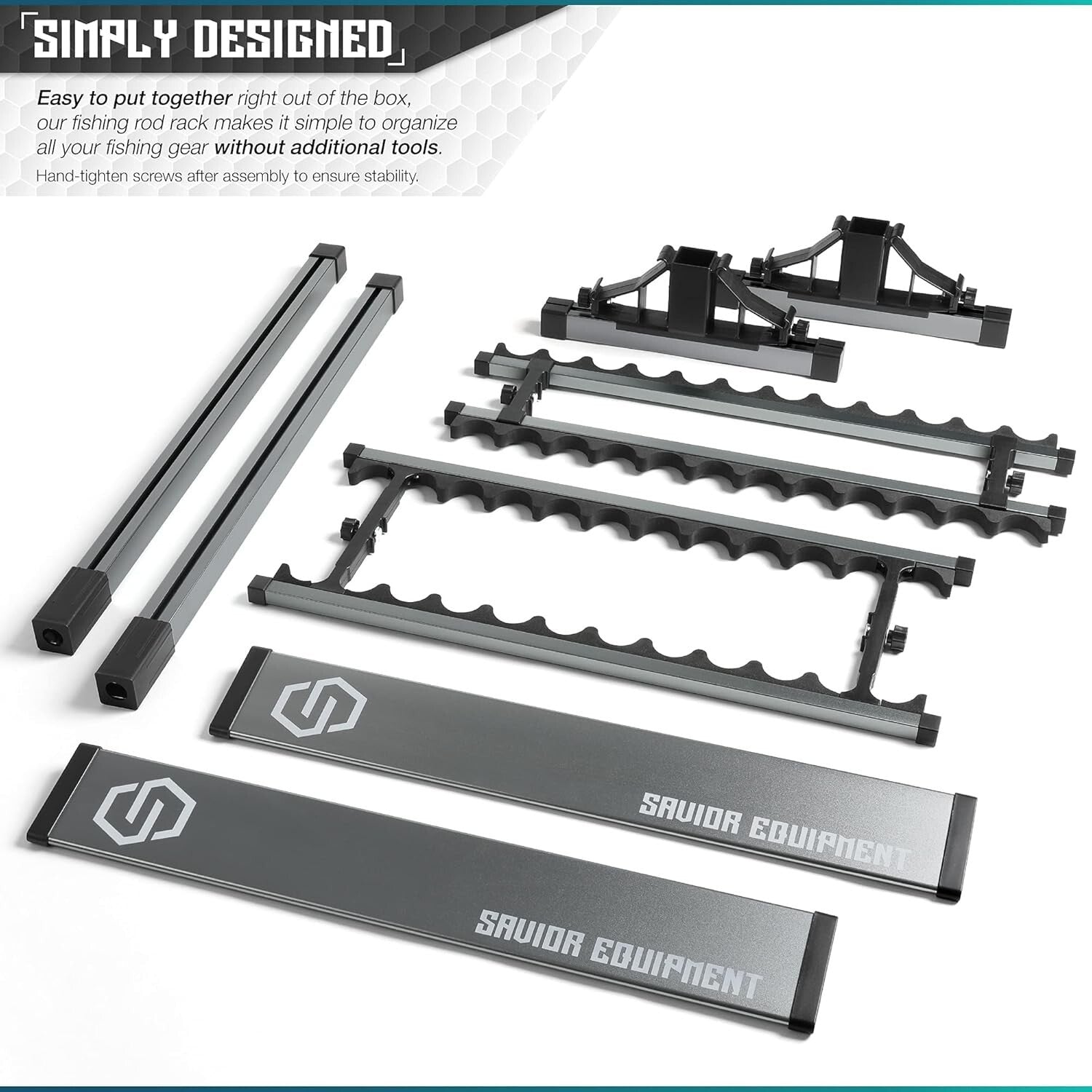 Lightweight Aluminum Fishing Rod Rack - 24 Slot Organizer for Garage Storage