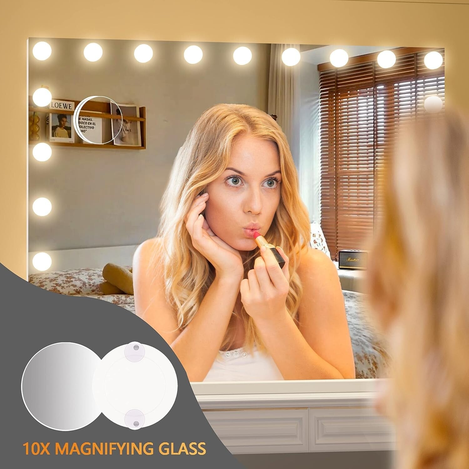 Illuminated Vanity Mirror with 21 Dimmable Bulbs & 10X Magnification, 40" x 29"