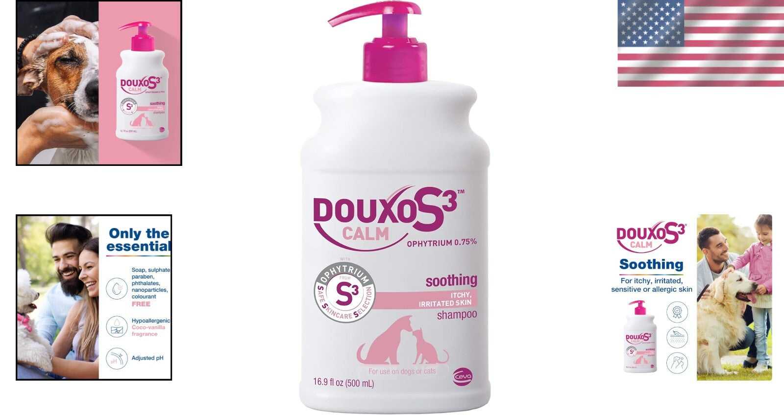 S3 CALM Shampoo: Hypoallergenic Relief for Itchy Skin in Dogs & Cats, 16.9 oz