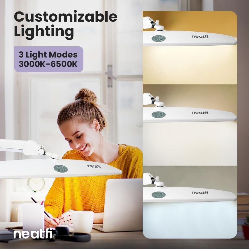 Lacquered LED Task Lamp - 84PS SMD, 3 Modes, Clamp Mount for Home & Office