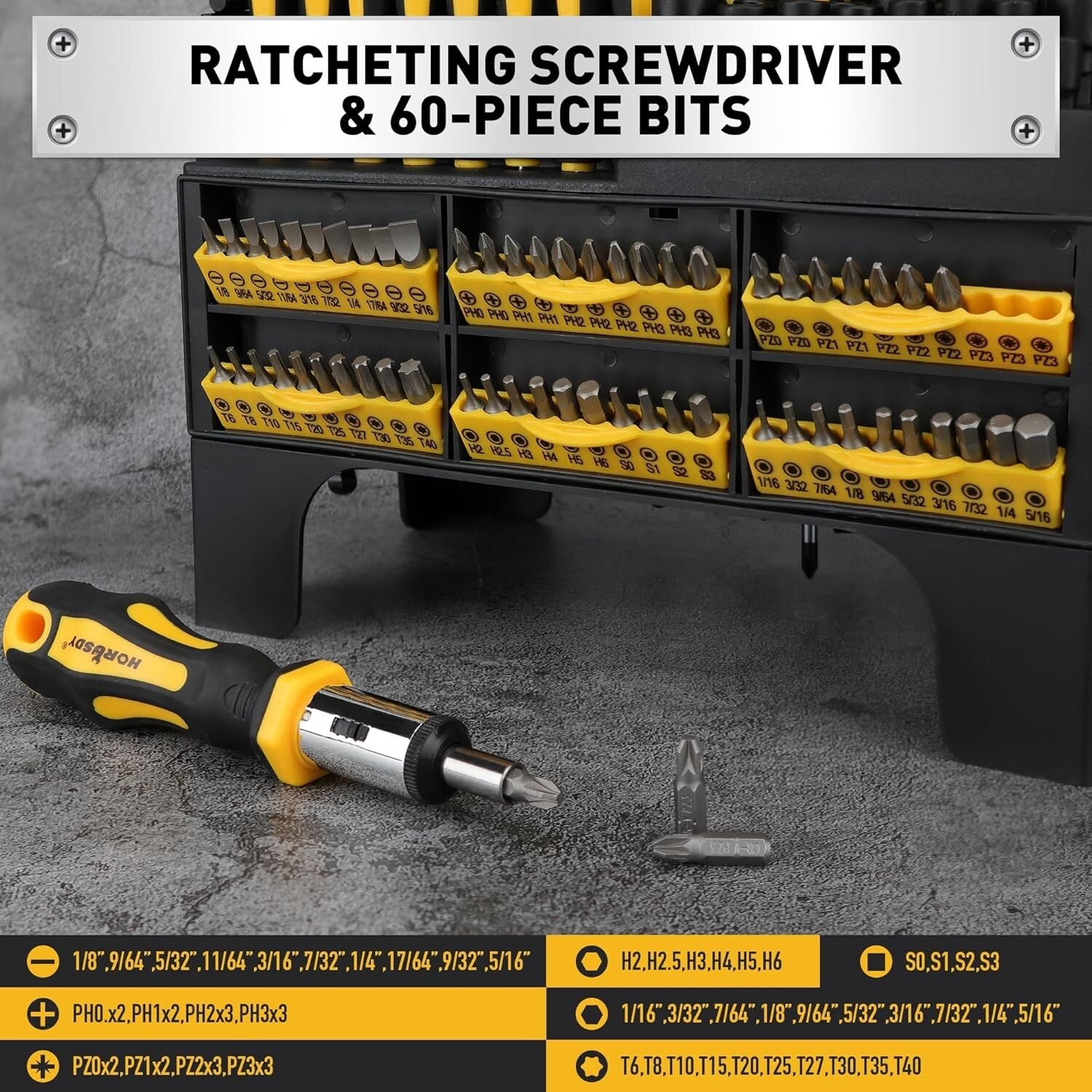 Versatile 140-Piece Tool Set with Magnetic Enhanced Screwdrivers & Racking Shelf