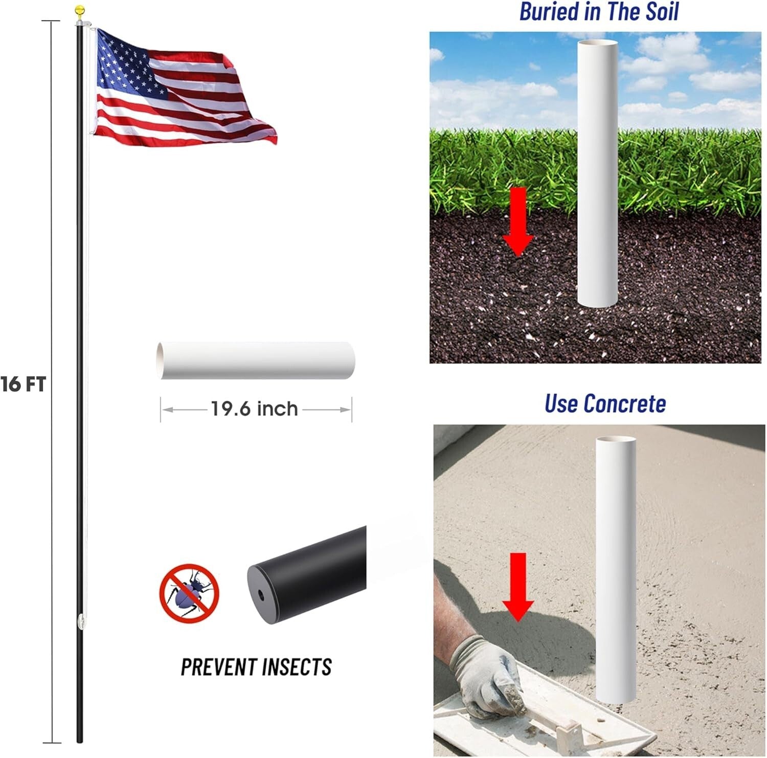 Extra-Thick 25 FT Sectional Flagpole with Free American Flag - Rust-Resistant