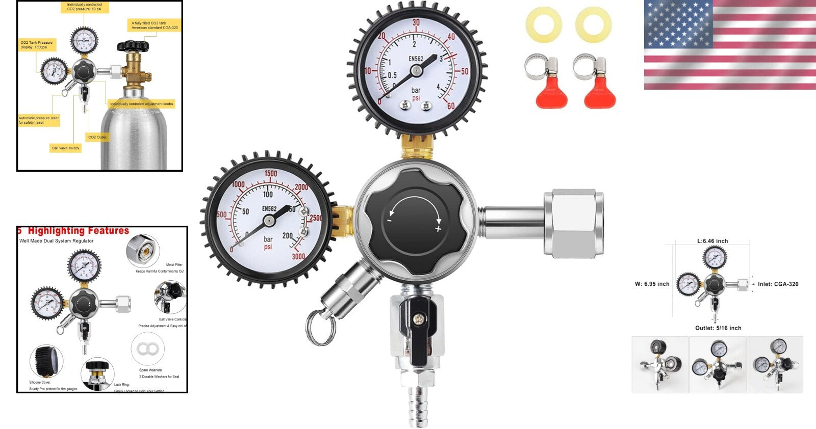CGA-320 Standard CO2 Keg Regulator with Ergonomic Controls and Leak-proof Design