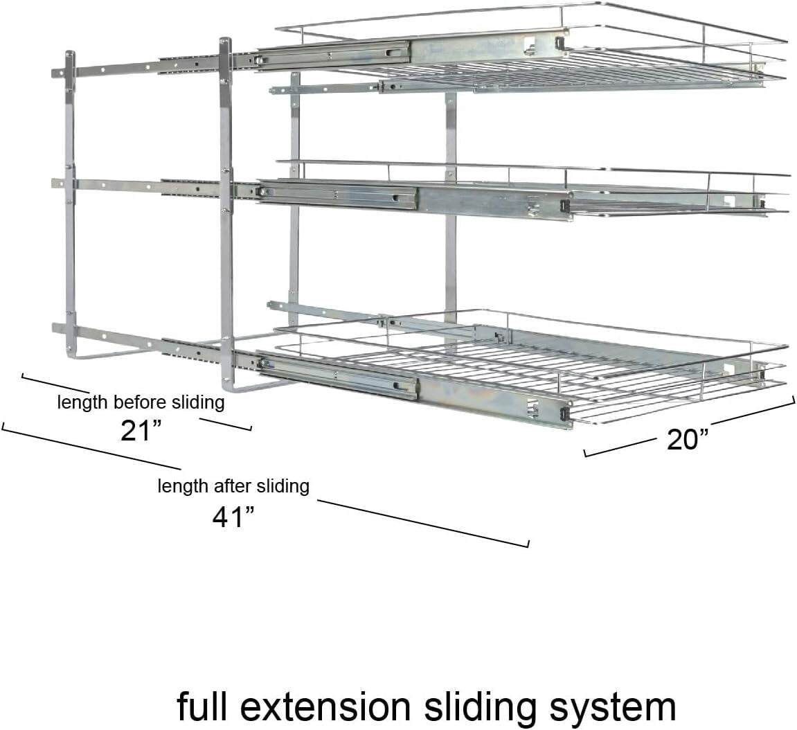 Durable 3-Tier Chrome Kitchen Slide-Out Organizer for Efficient Cookware Storage