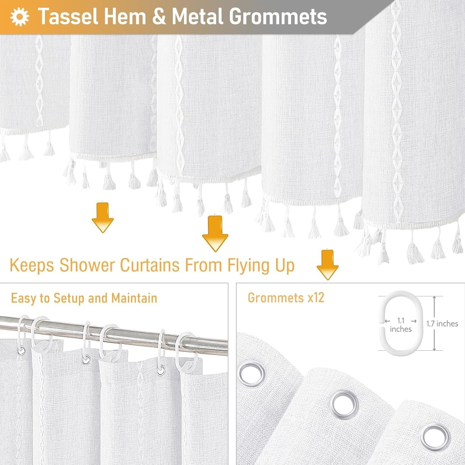 Elegant 72x84 Inch Linen Blend Shower Curtain with Tassels for Modern Farmhouses