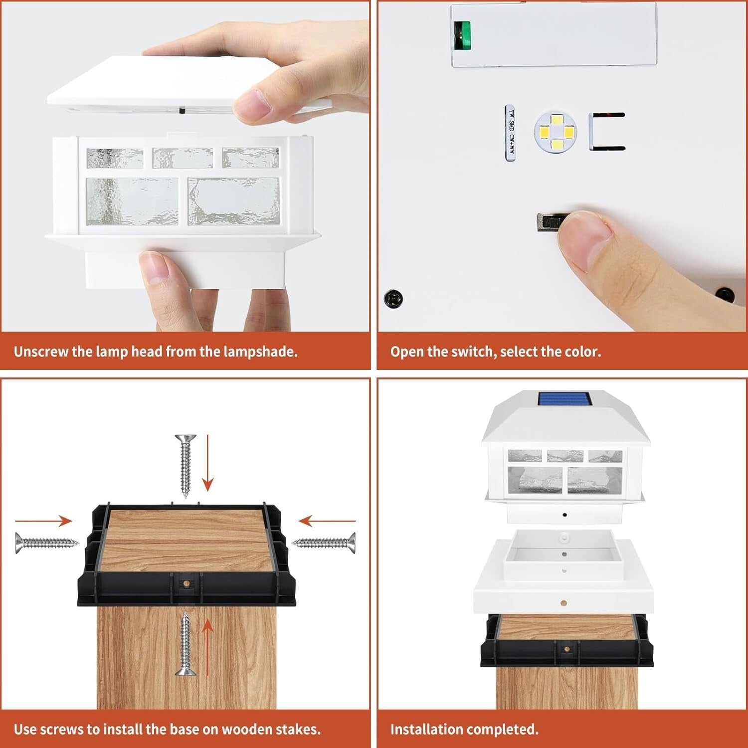 Durable Waterproof Solar Post Lights - 8 Pack with Warm & White Light Options