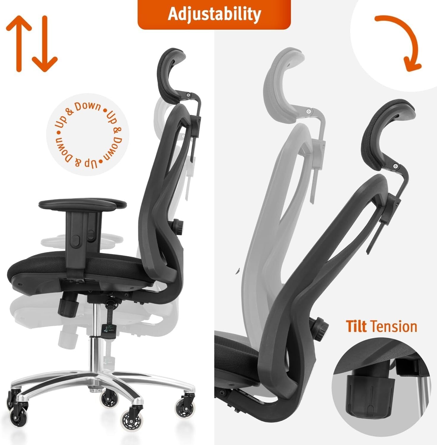 Ergonomic Office Chair with Adjustable Lumbar Support & Rollerblade Wheels